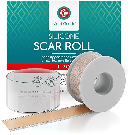 Silikon Narbenpflaster Rolle [2 m], Medi Grade Silikonfolie für Hautpflege - Wiederverwendbar & Perforiert, Zuschneidbar für individuelle Anwendung