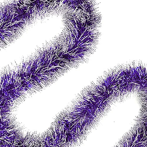 BELLE VOUS 3 Pack Christmas Tinsel - 2m/6.6 ft each approx Purple Chunky Garland for Tree Decorations - Fine Tinsel Garland for Xmas Tree, Festival, Christmas Party