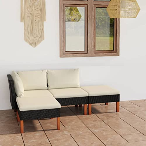 Gecheer 4 delar. Rotting, trädgårdsmöbler, set, utomhus, loungesoffa, loungeset, trädgårdssoffa, set, sittgrupp, terrassmöbler, balkongmöbler, loungemöbler, soffset, trädgårdsset med kudde, svart polyrotting