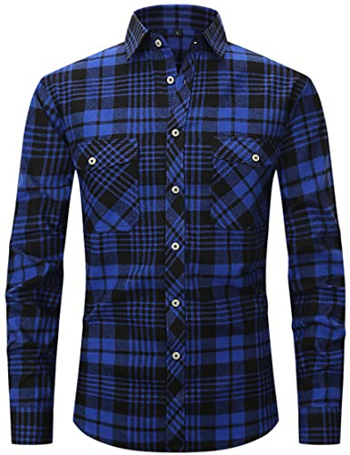 PADOLA Flanelle Chemise Homme Chemises Manches Longues à Carreaux Surchemise Bûcheron Automne Hiver Chaud Veste Haut avec Poche Chemise de Travail
