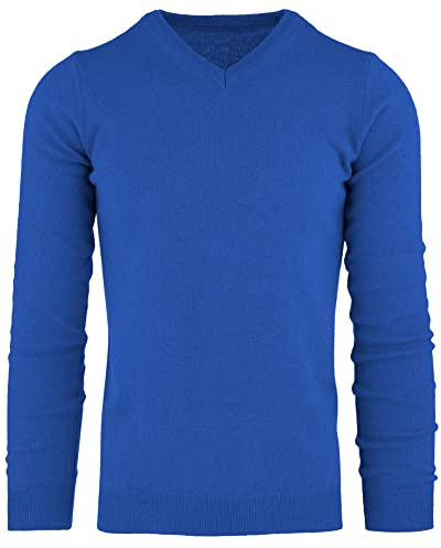 Cashmere Zone-Maglione Uomo Collo a V Pullover Invernale Manica Lunga Morbido e Caldo in 5% Cashmere Blend 25% Lana, 30% Viscosa e 40% Poliamide (XL, Blu Elettrico)