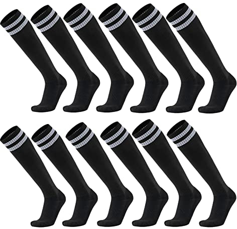 6 Paare Fußball Socken Farbe Stretchy Kompression Knie High Tube Socken Fußball Sport Athletik Lange Socken für Männer Frauen Teens (6 Paar-schwarz)