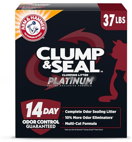 ARM & Hammer Clump & Seal Platinum Cat Litter, Multi-Cat, 14-Day Odor Control, Rock-Hard Clumps, 37 lbs – Powerful Odor Eliminator with Baking Soda