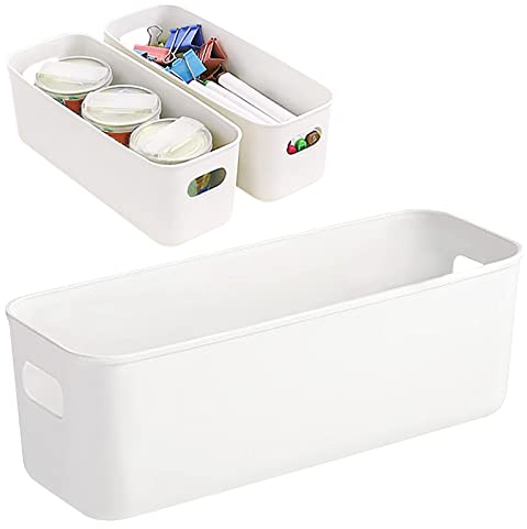 3 Stück Boxen Aufbewahrung, Weiß Rechteck Aufbewahrungskorb Küchenschrank Organizer mit Griffen, Organizer Box für Küche Home Bad Schubladen