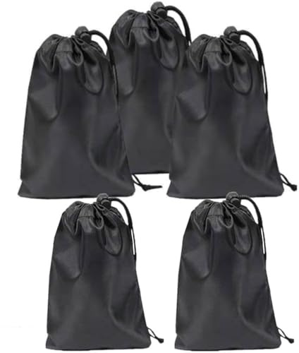 5 sacchetti di stoffa con coulisse, in nylon Oxford (33 × 40 cm), colore nero, Nero , 33*40 CM, casual