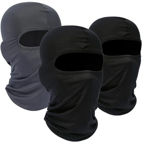WTACTFUL 3er Set - Sturmhaube Motorrad Damen Herren Skimaske Balaclava Sommer Winter Haube Unter Helm Atmungsaktiv Winddicht Motorradfahren Fahrrad Radfahren Skifahren Snowboarden Schwarz/Schwarz/Grau