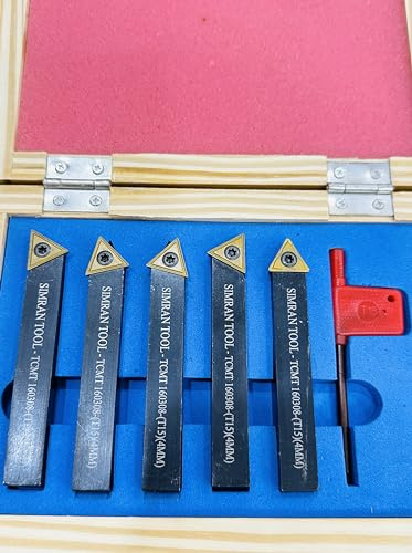 BLUEFOX TOOLS 5 Pcs, 1/2 Inch Indexable Carbide Lathe Turning Tool Holder, Wrench Mini Set Turning Tooling Kit, Metal Milling Cutters with inserts TCMT16T308 | Boring Bar for Grooving Thread