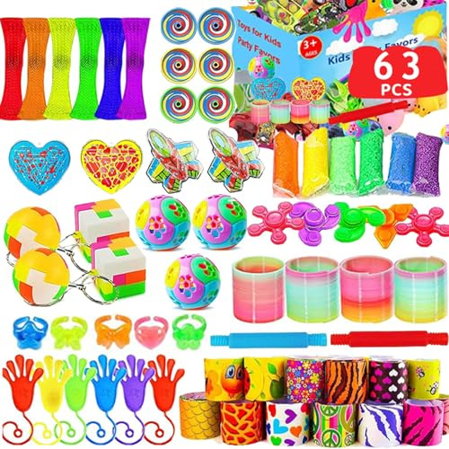 WAKSOX 63 Piezas Piñata Cumpleaños Infantil para Niños, Relleno Piñatas Juguetes de Fiesta a Granel para Cumpleaños, Premio a Salón de Clases para Niñas Niños Carnavales