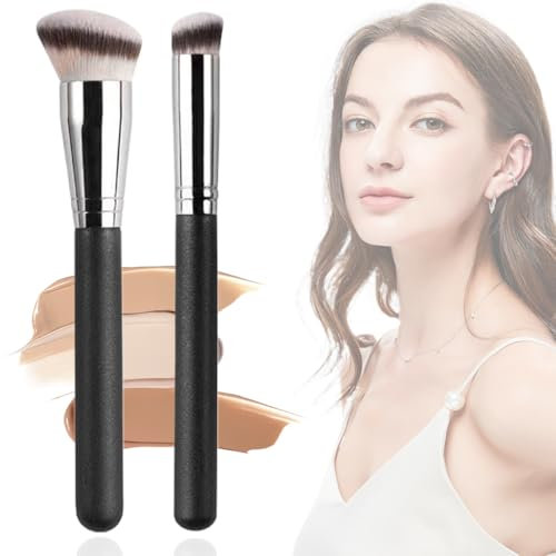 Pinceau Fond De Teint Fluide 2 Pièces - Anti Cerne et Maquillage Pour Le Teint, Parfait Pour n'Importe Quel Look, Fonctionne Avec Du Liquide