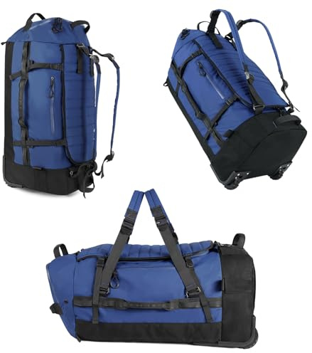 Vomgomfom 86L Sac de Voyage Pliable sur roulettes, Sac à Dos à roulettes imperméable avec Fond matelassé, Bleu Marine