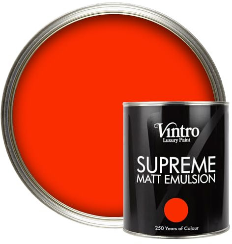 Vintro Luxury Matt Emulsion - Smooth Chalky Finish Multi Surface Paint for Walls, Ceilings, Wood and Metal - 1L (Bright Red - Racing Red)