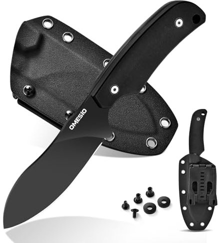 Omesio Grand Couteau De Chasse Nessmuk D2 Acier, Full Tang Couteau Fixe Avec étui Kydex, Longueur Totale 22,5 Cm, Couteau De Ceinture Ergonomique Avec Manche G10 Est Idéal Pour Le Camping En Plein Air