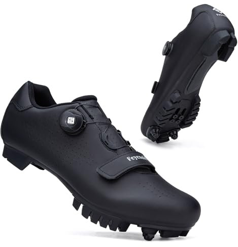 Feyenold Fahrradschuhe Herren Mountainbike Schuhe Damen MTB Radsport Schuhe Kompatibel mit SPD Cleats Schwarz 44 EU