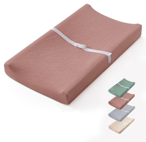 Blissful Diary Muslin Baby Changing Pad with Waterproof Lining Foam, Diaper Changing Table Pad with Cover for Dressers (Dusty Pink, Rectangular)