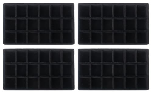Nwvuop 4 Pack Velvet Jewellery Organiser Tray 18-Compartment Earring Storage Organiser Stackable Jewellery Drawer Tray, Black
