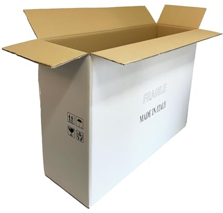 Scatole in Cartone Doppia Onda, Set da 5 Pezzi, Resistenti e Durevoli per Trasloco e Imballaggio, Bianco, Spedizioni e Deposito 31 x 90 x 67 CM