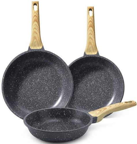 GiPP Juego de Sartenes Antiadherentes de Cerámica – Sartenes Saludables y No Tóxicas de 20+24+28 cm,Compatibles con Inducción,Libres de PFAS y PFOA,Apta para Lavavajillas（Gris,20+24+28cm）