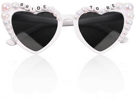 IGXX Gafas de Sol Corazón con Perlas Falsas para Novia, Blancas para Mujer, Gafas de Fiesta Accesorios para Despedida de Soltera