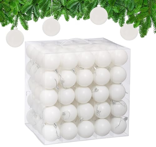 Relaxdays Weihnachtskugeln 100er Set, Weihnachtsdeko, Mattes Design, Christbaumkugel, Tannenbaumschmuck in ∅ 6 cm, weiß
