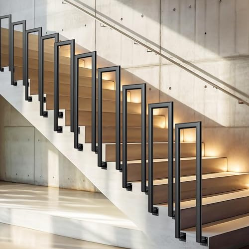 Vkechh Barandilla para interiores y exteriores de 85 cm en forma de U en negro elíptico, pasamanos de metal para escaleras para villas, balcones, pasillos, apartamentos, ancho de 20 cm, montaje
