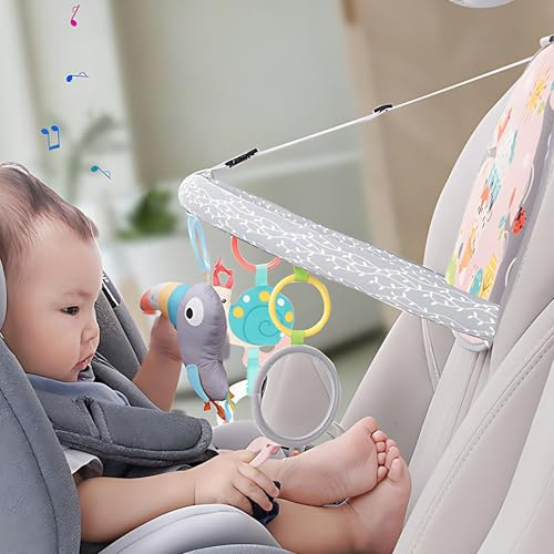 CXAFQ Juguete para el Asiento del Coche para bebés con Espejo y 3 Juguetes Colgantes, Asiento Trasero para bebés, Juguete de Actividad para bebés de 0 a 12 Meses, Juguete para cochecitos(Rosa)