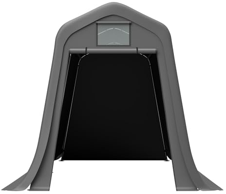 Soluzione di stoccaggio professionale con tetto a punta, grande casetta per attrezzi (366 x 213 x 225 cm) come riparo bici e garage per moto, resistente alle intemperie con tenda in PE e ancoraggi a