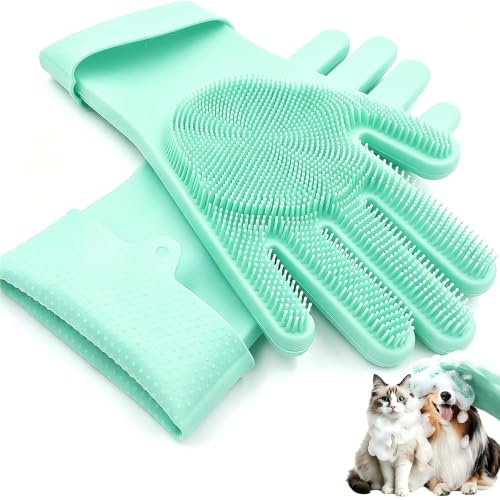 Alfven Gant de Toilettage pour Chien Chat(Vert) | Gants de Massage en Silicone Souple pour Bains de Chiots et Chatons, Cuisine, Voiture