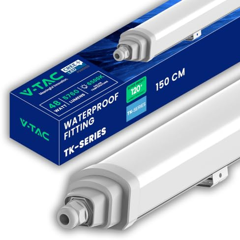 V-TAC Pantalla LED Luminaria Estanca 150 CM - [CREE LED - TK-SERIES] - 48W - Lámpara 5760 Lúmenes para Pared, Garaje, Almacén, Tienda - IP65 - Plafón LED - Conectable - Luz Blanco Frío 6500K