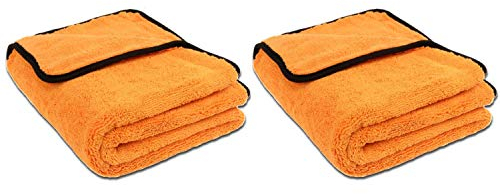 Liquid Elements – Auto Trockentuch Orange Baby 800 GSM 90 x 60 cm – weiches Mikrofasertuch zur Autopflege – extrem saugstark, fusselfrei & lackschonend (2 Stück)