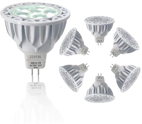 JSVSAL - Lampadina a LED MR16, dimmerabile, 5 W, equivalente a 50 W, 5000 K, luce bianca diurna, AC/DC12 V, attacco GU5.3, attacco bi-pin, 40 gradi per illuminazione