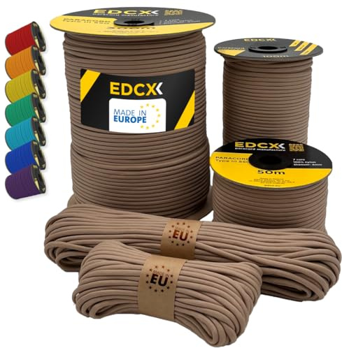 EdcX Paracord 4 mm, más de 35+ Colores sólidos (10 m, 15m, 30m, 50m, 100m, 300m) | Ideal para Camping, al Aire Libre | Cuerda 100% Nailon 4mm | Cuerda Tactica 550 Tipo III