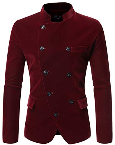 Kostymjackor för män blazer sammet dubbelbröstad smal passform casual jackor kostymer, Vinröd, XXL