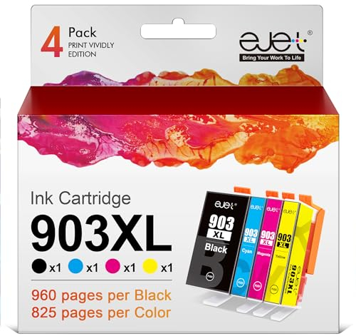ejet 903 XL Multipack Kompatibel für HP 903 Druckerpatronen 903XL Schwarz (Neustem Chip), für HP Officejet 6950 Druckerpatronen Officejet Pro 6970 6960 Patronen All-In-One Drucker