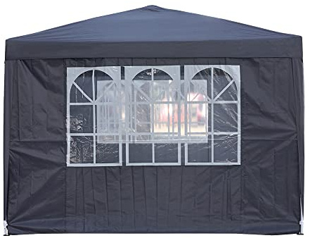 Pop Up Canopy 2.5x2.5m Gazebo Marquee Garden Awning Party Tent Canopy 4 polyester sidewalls (Grey)
