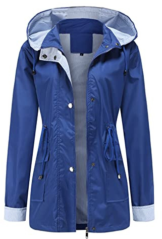 MODFUL Women Long Sleeve Rainproof Jacket Waterproof Windbreaker Hooded Lightweight Windproof Outdoor Coat(Navy,2XL)