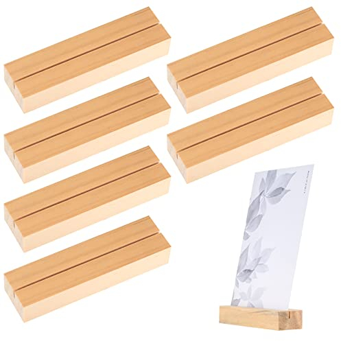 Vwoqiy 6 Pcs Wooden Place Card Holders, Wood Table Number Card Stands, Name Memo Card Holders, Picture Card Sign Holders for Wedding Dinner Home Party Events Decoration