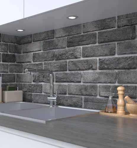 MyMaxxi Küchenrückwand selbstklebend - Matte, 0,4 mm Premium Spritzschutz Folie als günstige Alternative zu Glas, einfache Montage & leichte Reinigung - 60 cm hoch - Motiv: Backsteinwand 220 x 60 cm