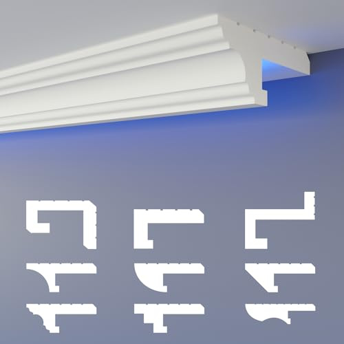 HEXIMO profilé de joint d'ombre LED moulures, éclairage indirect XPS polystyrène sec plafond éclairage moulures plafond (1,7 mètres HLED 16)
