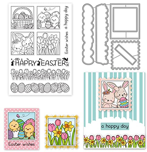 ORIGACH Oster Rahmen Stempel und Stanzen Set Für Die Kartenherstellung, Osterhase und Ostereier Stanzformen und Stempel Set Für DIY Scrapbooking, Album, Dekorative