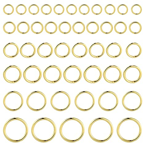 ALEXCRAFT Vergoldete Biegeringe, 60 Stück Multipack 925 14 Offene Verbindungsringe für Schmuckherstellung Ketten Halskette 4 5 6 7 8 10mm