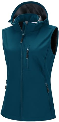 33,000ft Women's Softshell Gilets with Detachable Hood & 5 Pockets | Fleece Lining, Lightweight, Waterproof, Windproof, Breathable, Dirt/Abrasion Resistant, for Riding Running Daily Wear