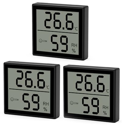 Thermometer Hygrometer,3er Set Luftfeuchtigkeitsmesser Innen Digital Mini LCD Raumthermometer Innen und Zimmerthermometer für Wohnzimmer, Wohnung, Babyraum, Büro, Garten (Schwarz)