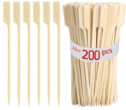 Brochettes De Bambou Barbecue,200 Pièces Pique a Brochette Bambou Brochettes Plates en Bois pour Grillades, Cocktails, Barbecues, Collations, Fruit (200PCS 18CM)