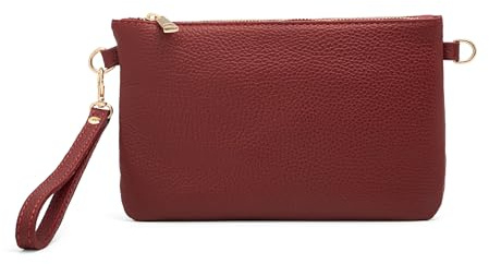 Mauro Pelletteria Damen-Clutch aus echtem Leder – Handtasche & Umhängetasche – 100% Made in Italy – Abnehmbarer Schultergurt & Handg (Brodeaux)