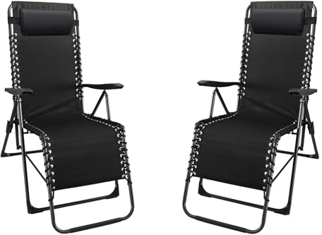 KYNAST Exklusiv 2er Set Relax Liegestuhl mit Kopfpolster 7-Fach verstellbar schwarz