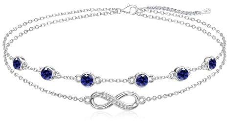 Cosie Lily Silver Bracelet for Women Heart Infinity Birthstone 925 Sterling Silver Double Layered Cubic Zirconia Bracelet Personalised Bracelet Jewellery for Women Ladies Birthday Gifts