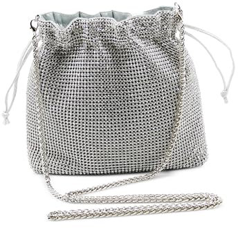 MICHELLE MOON Handtasche Damen Klein Elegant mit Glitzer | Abendtasche Silber | Clutch Silber Glitzer für Hochzeit, Party und besondere Anlässe | Handtasche Silber Damen mit abnehmbarer Schulterkette
