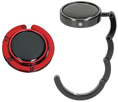 kwmobile Purse Hook for Table - Set of 2 Purse Holder - Folding Handbag Hanger - Portable Bag Holder - Bag Hooks for Desk - Table Hook Black/Red