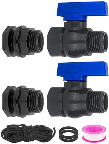 PVC regntunna tapp kit 2-pack 3/4 tum GHT trädgårdsavledarsats med skottmontering trädgårdsslang kran gänga kulventil för vattenadapter tankar, akvarier