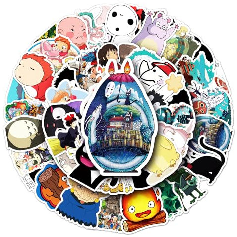50 Stück Ghibli Kino Laptop Aufkleber, Wasserfeste PVC-Aufkleber für DIY-Dekoration, Graffiti-Stil Stickers für Autos Motorräder Laptops Fahrräder Skateboards Skier Snowboards Gepäck etc.